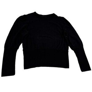 Anthropologie Sleeve Pullover Shirt Large Ribbed Crew Neck Long Sleeve Black Top